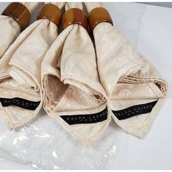 Ralph Lauren Home Cotton Blend Tan Paisley Damask Cream Set of 4 Dinner Napkins - Picture 11 of 13